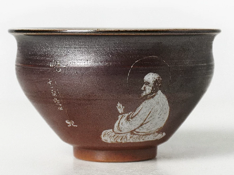 0721JZ85-JINGDEZHEN-CER-主人杯0048 柴燒雕刻杯 景德鎮非遺老師黃澤雍親工雕刻 雕刻杯80ml（A85）