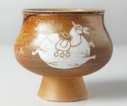 0721JZ94-JINGDEZHEN-CER-主人杯0086 柴燒雕刻杯 景德鎮非遺老師黃澤雍親工雕刻 雕刻杯100ml（A94）