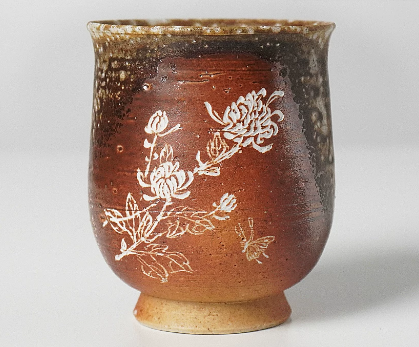 0721JZ100-JINGDEZHEN-CER-主人杯0093 柴燒雕刻杯 景德鎮非遺老師黃澤雍親工雕刻 雕刻杯100ml（A100）