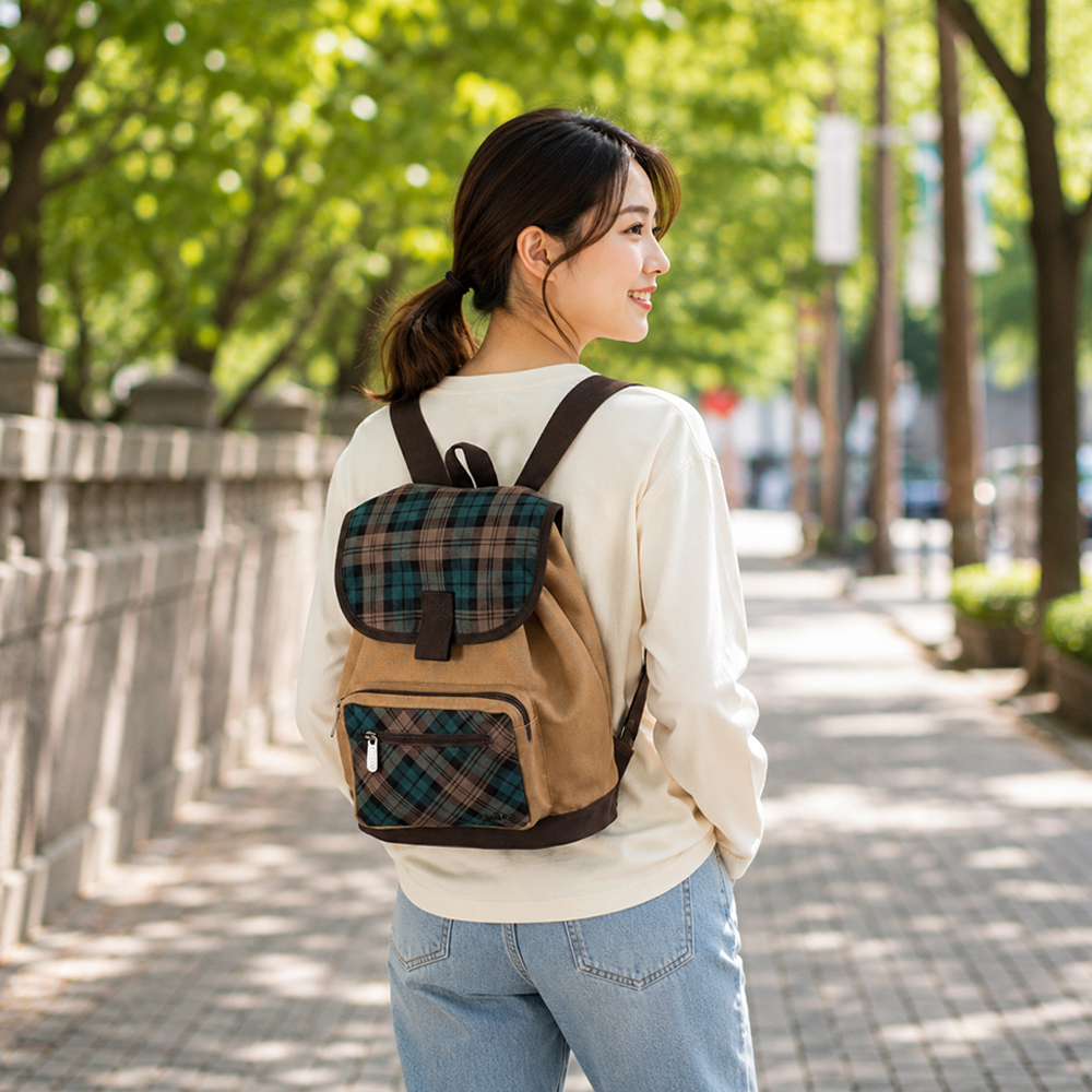 【 HIRES 】格子乖乖系列  水桶後背包