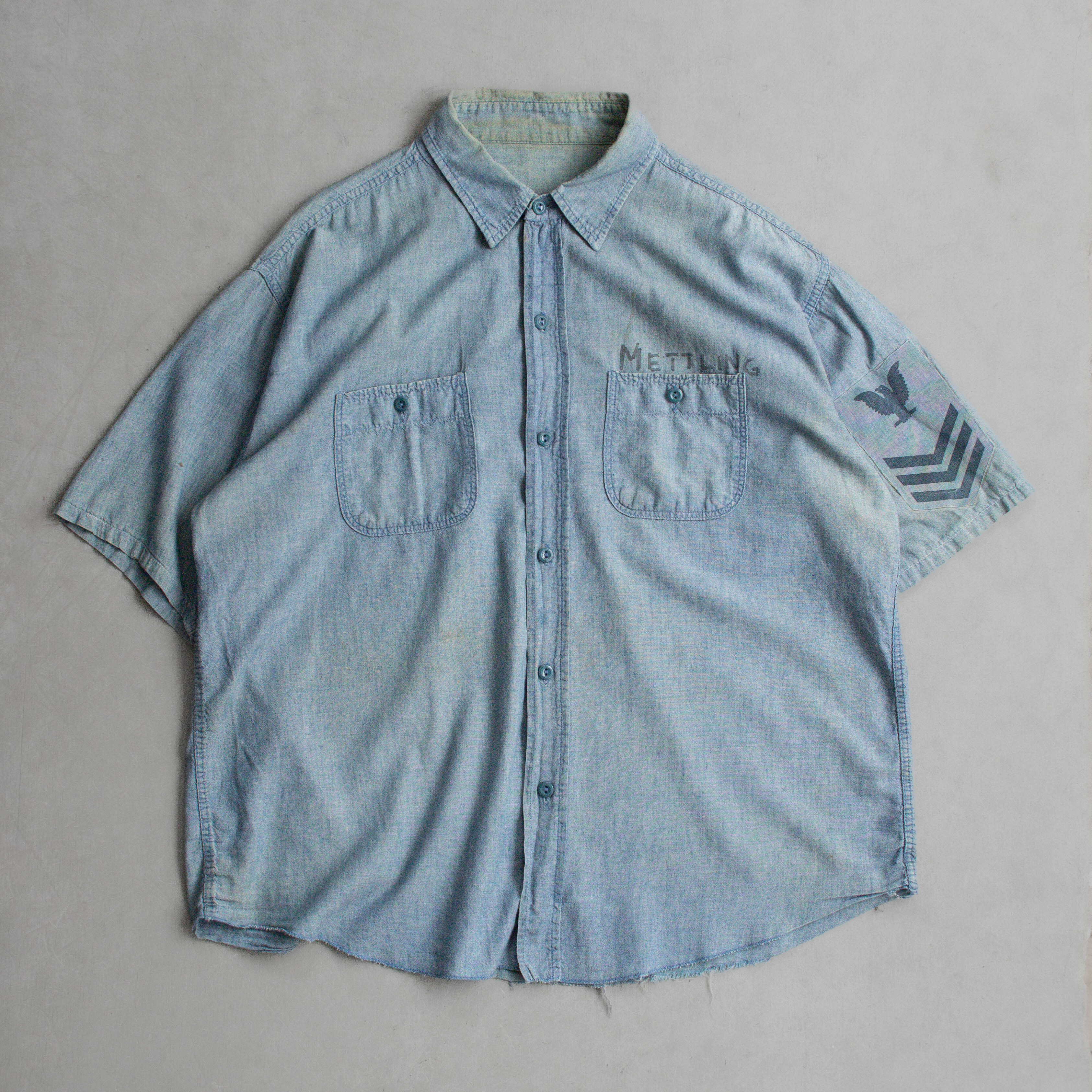 40-50S US NAVY CHAMBRAY SS SHIRT 美國 海軍 純棉 淺藍 青年布 短袖 襯衫