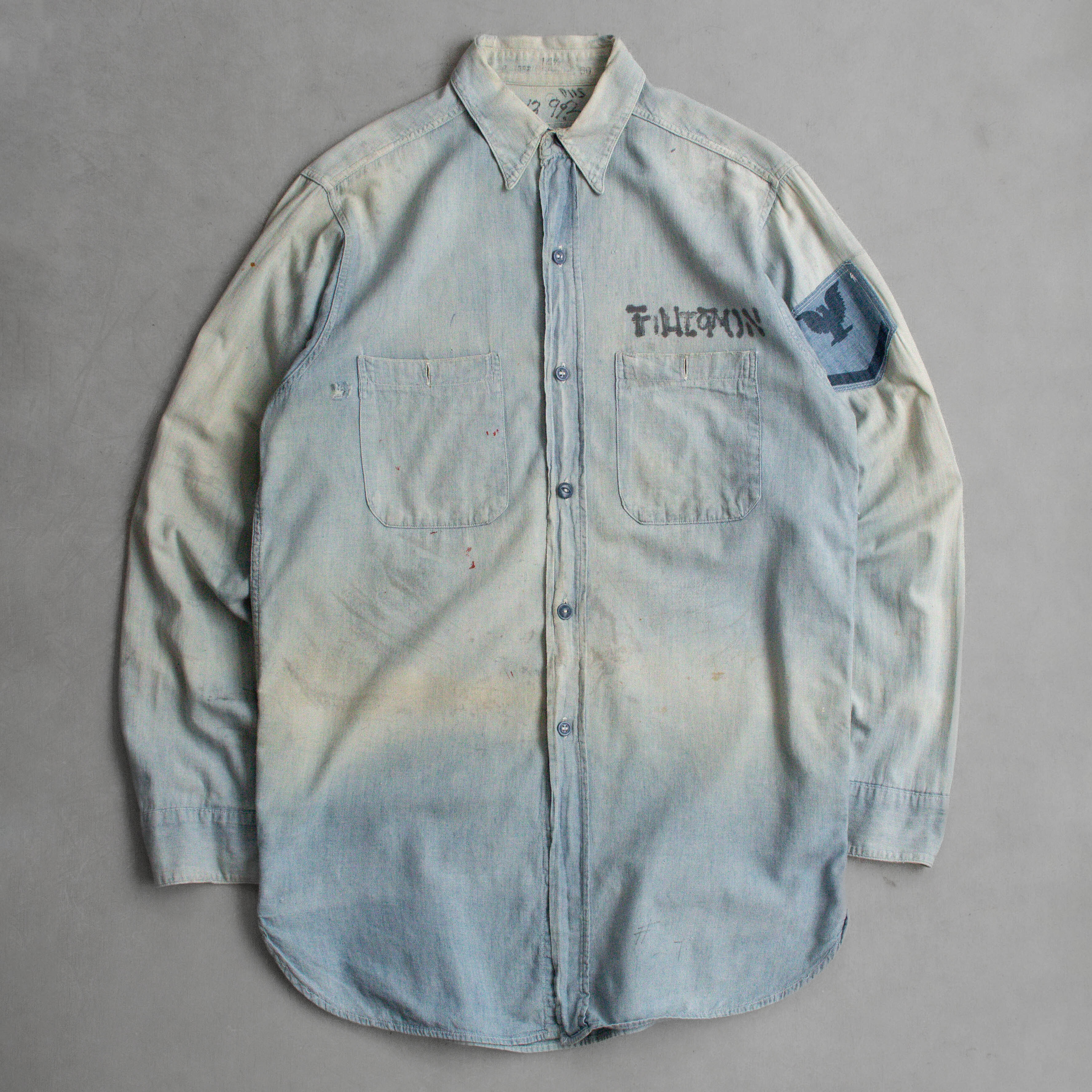 40S US NAVY CHAMBRAY SHIRT 美國 海軍 淺藍 青年布 長袖 襯衫 A