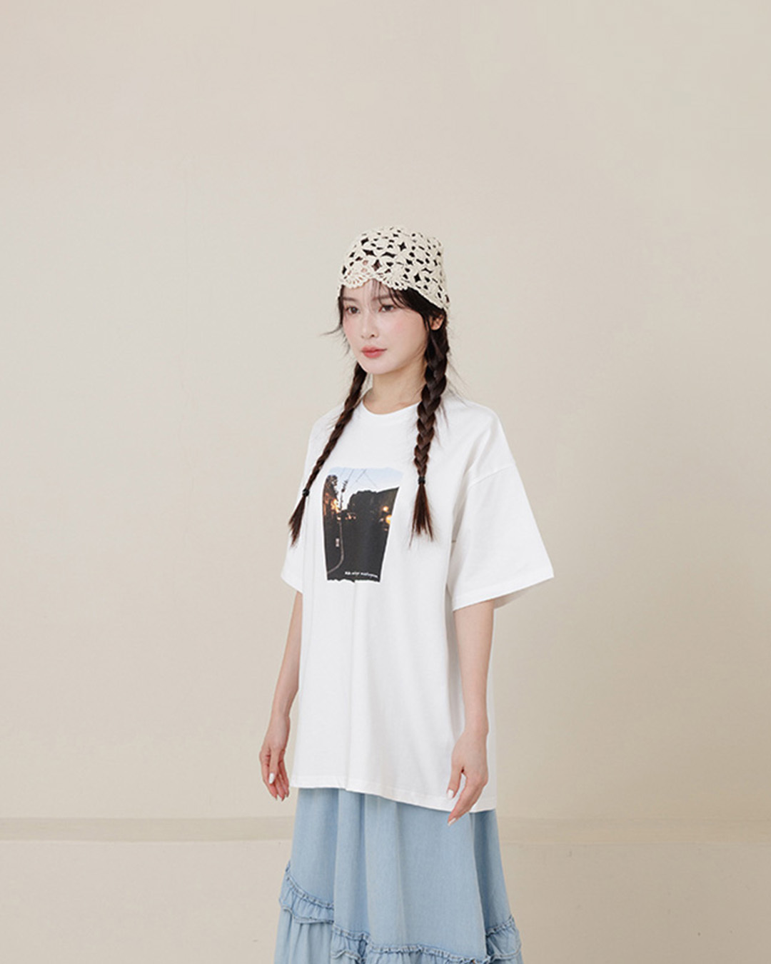 Nighttime street scene print wide-leg short-sleeved top【01190398】in stock+pre-order