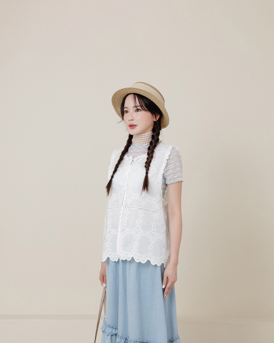 3D ruffle jacquard button-down vest【01099753】in stock+pre-order