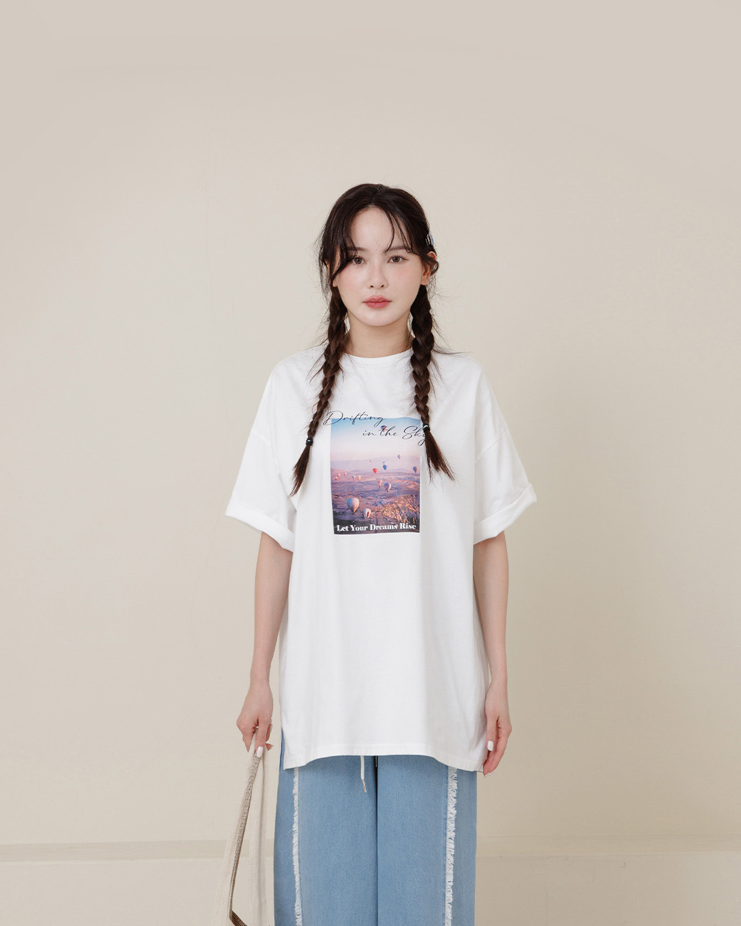 Simple hot air balloon print wide-leg short-sleeved top, available in two colors.【01190403】in stock+pre-order