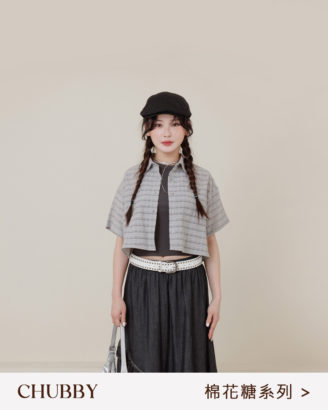 Marshmallow Checkered Semi-Sheer Short-Sleeve Shirt - Gray S/M/L【01025818】in stock+pre-order