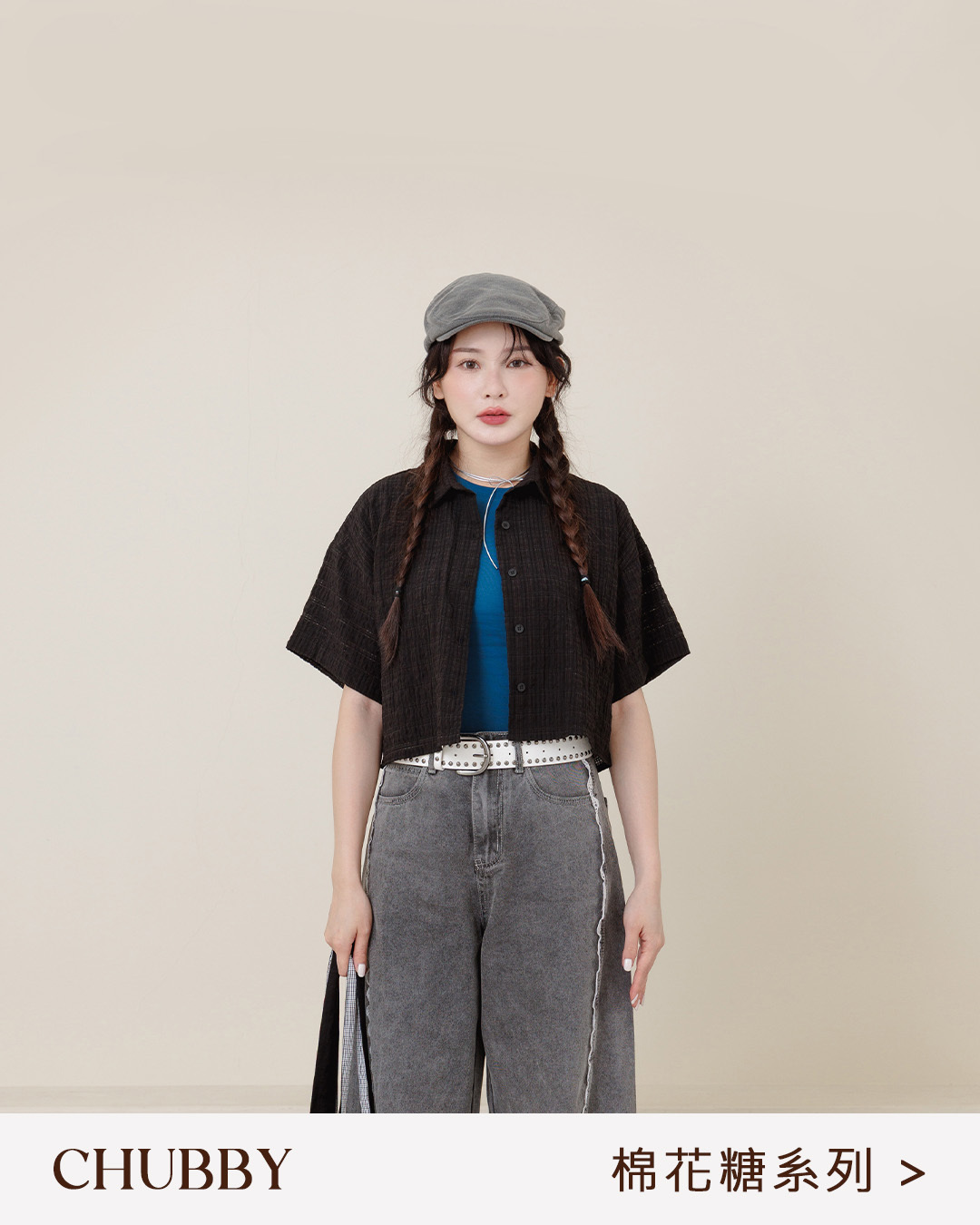 Marshmallow Checkered Semi-Sheer Short-Sleeve Shirt - Black S/M/L【01025817】in stock+pre-order