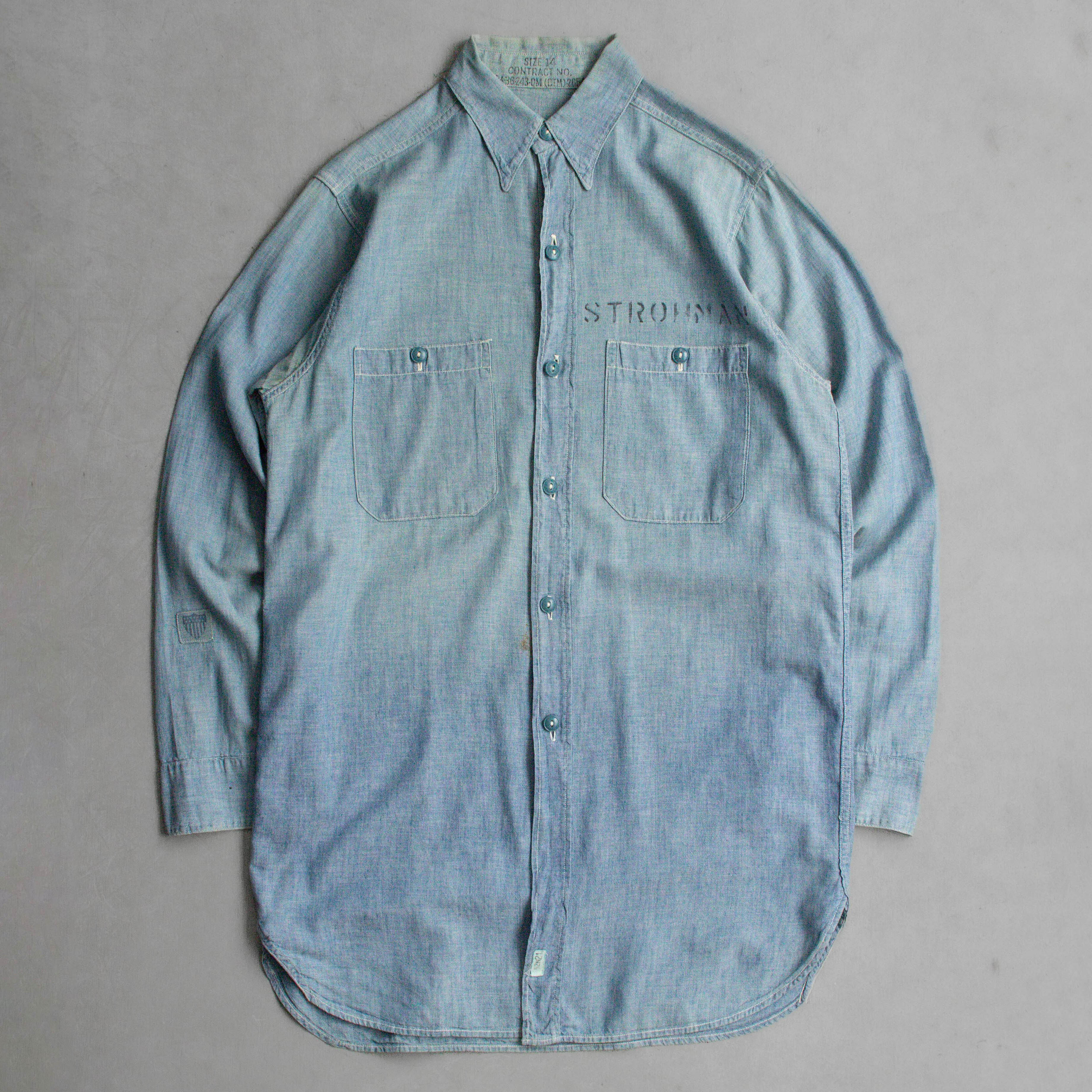 40S US COAST GUARD CHAMBRAY SHIRT 美國 海岸巡防 淺藍 青年布 長袖 襯衫