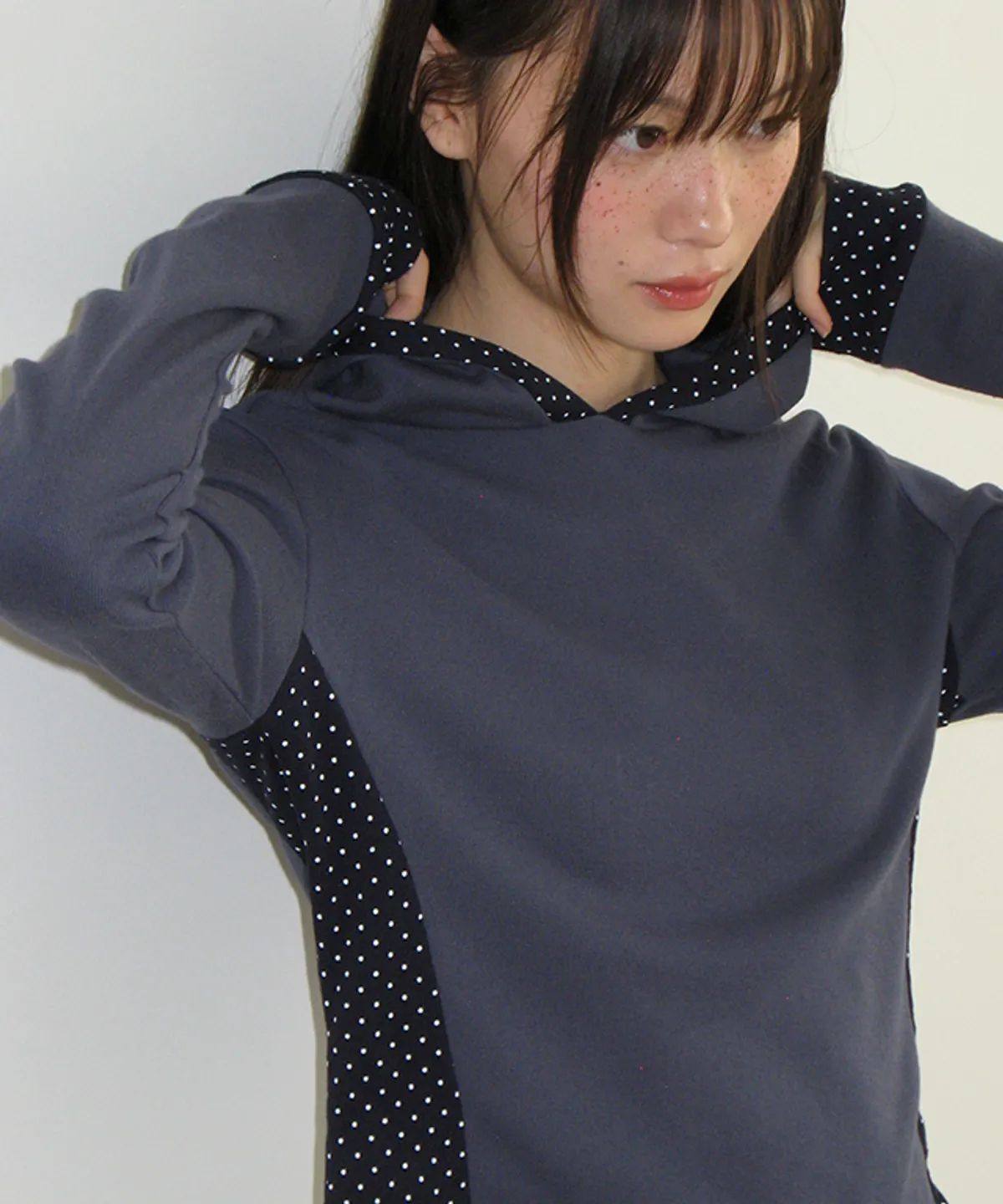 RONRON - DOT PANEL SLIM HOODIE LONG SLEEVE *3色* (RR25CLT5038)