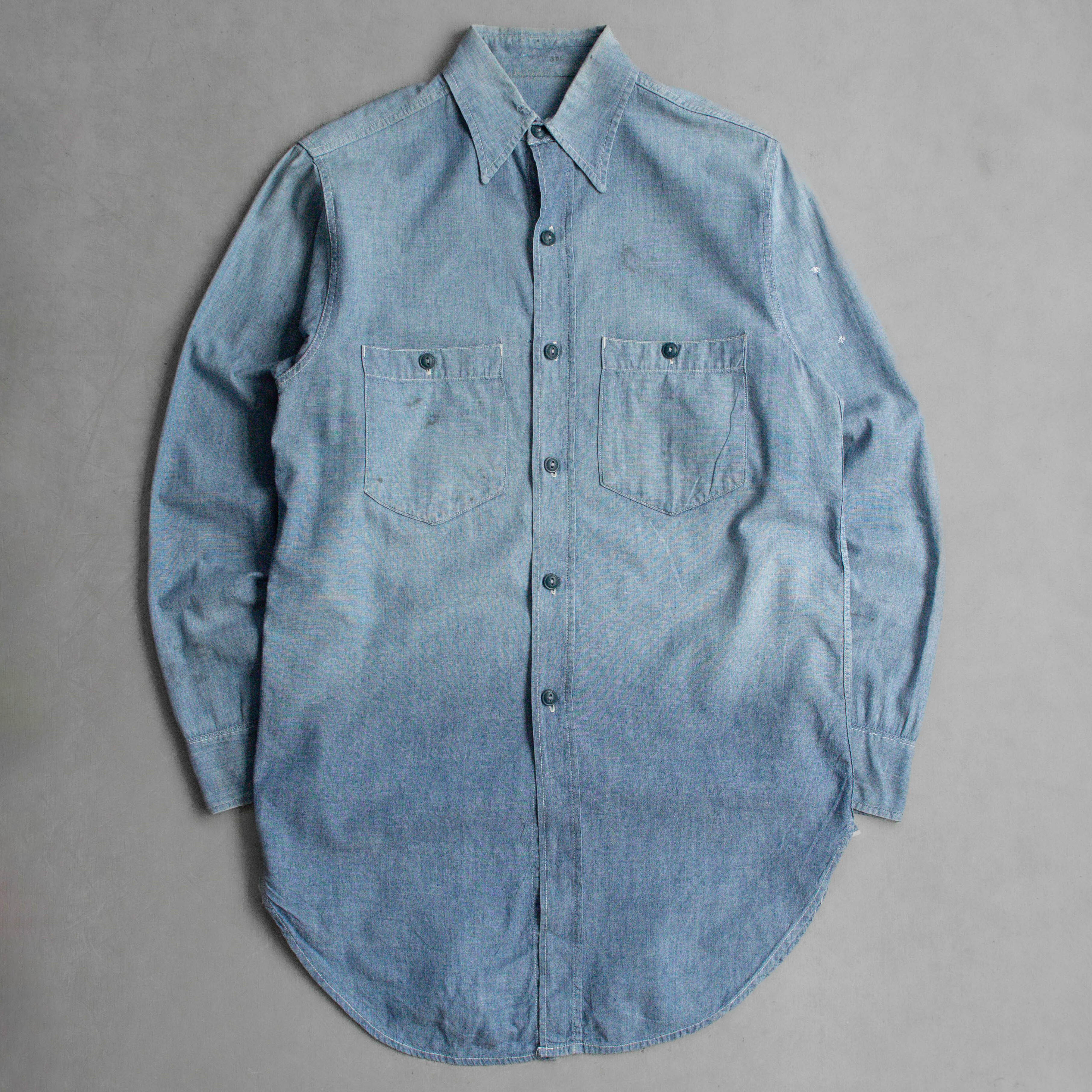 40S US NAVY CHAMBRAY SHIRT 美國 海軍 淺藍 青年布 長袖 襯衫 C