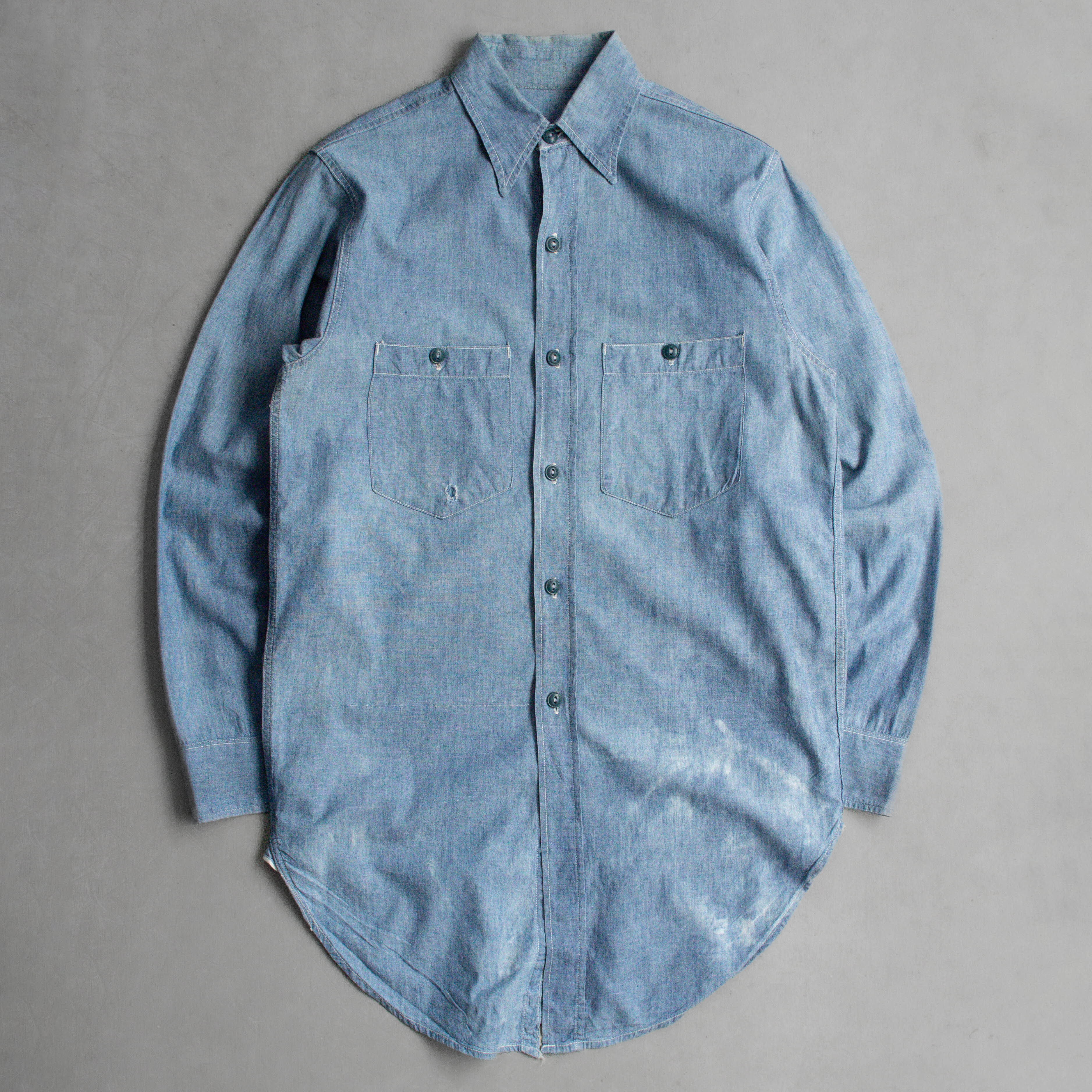 40S US NAVY CHAMBRAY SHIRT 美國 海軍 淺藍 青年布 長袖 襯衫 D