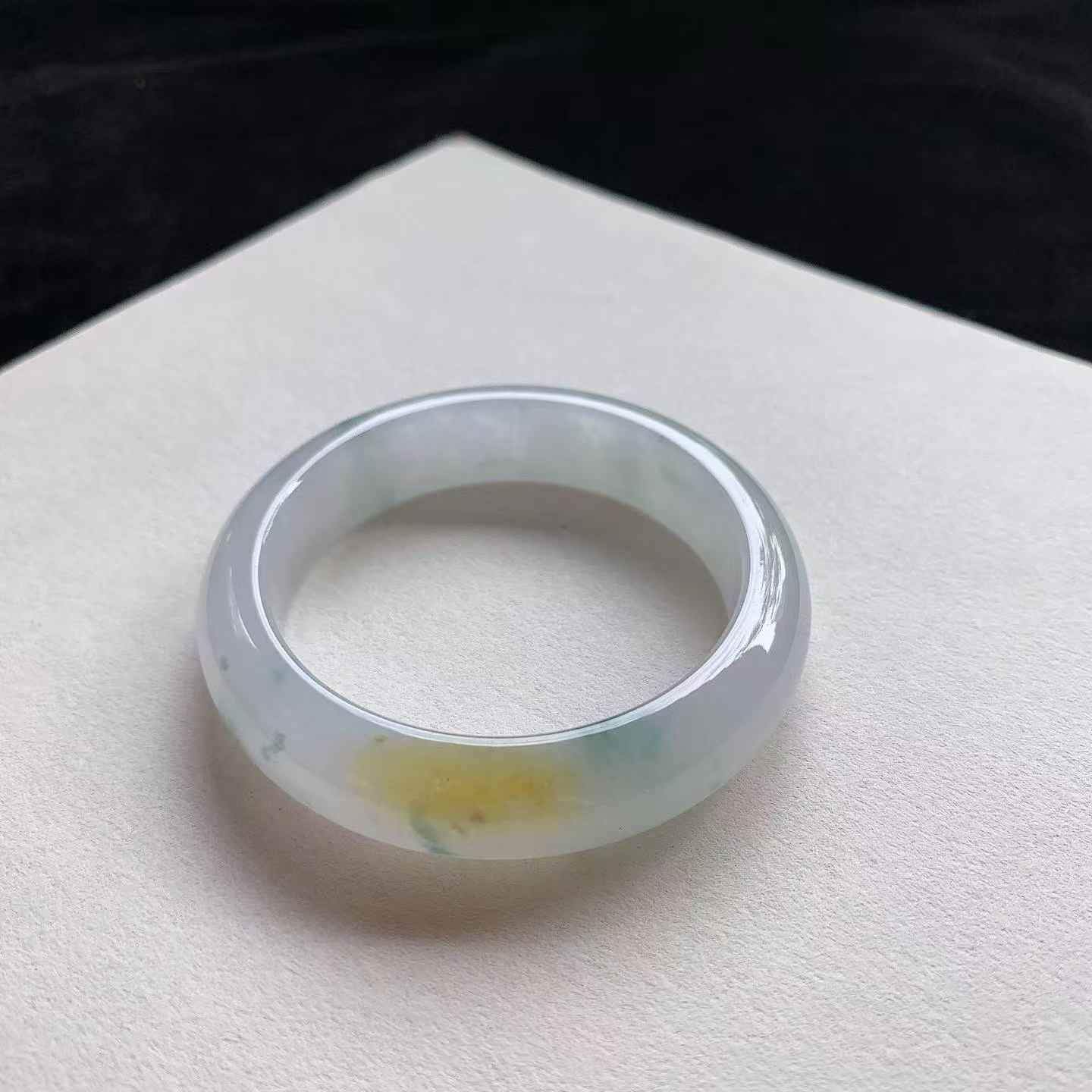 高冰飄花黃翡正圈翡翠手鐲,天然翡翠A玉, 緬甸玉, Jade, Jadeite