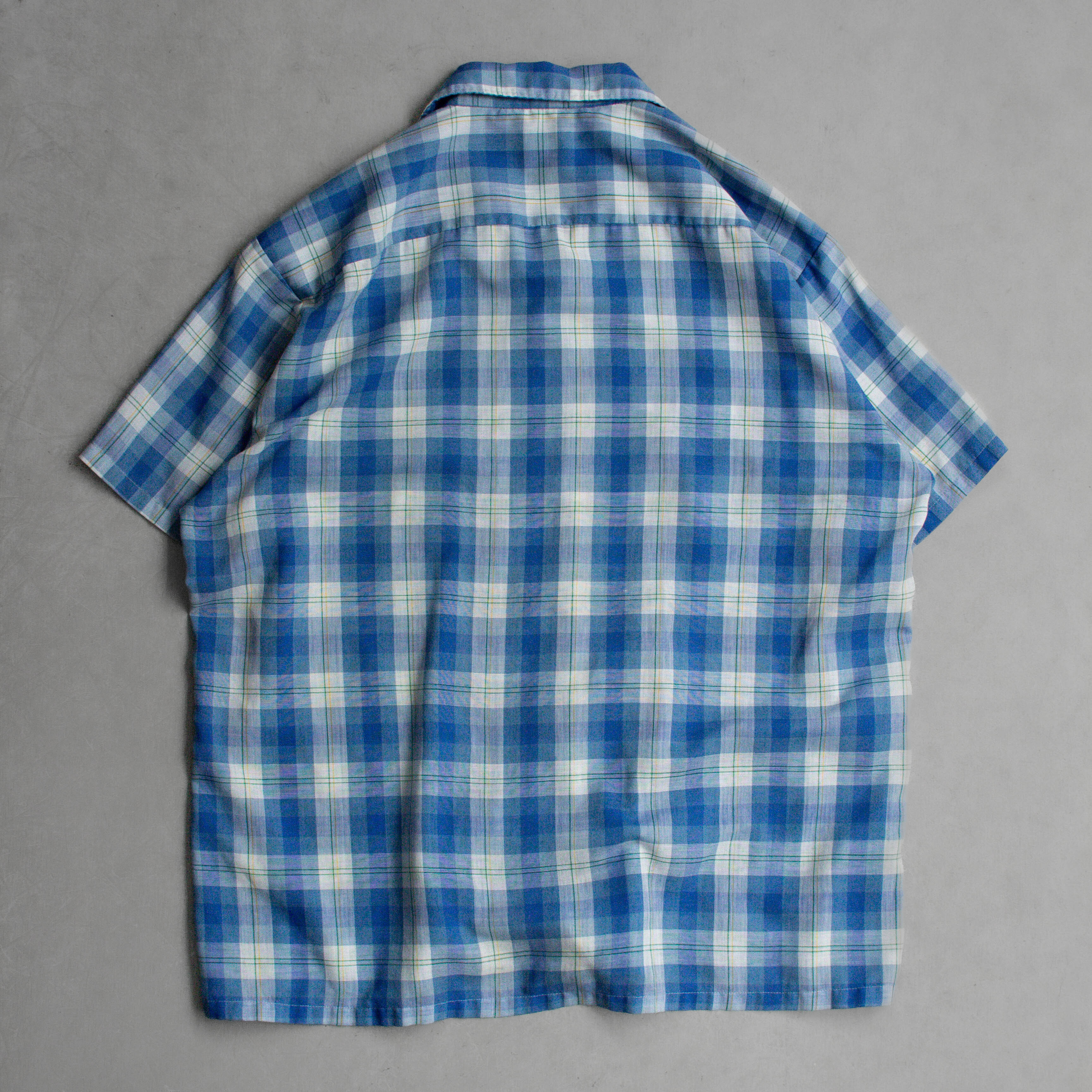 60S TOWNCRAFT OPEN SHIRT 美國製 藍色 格紋 開領 短袖 襯衫