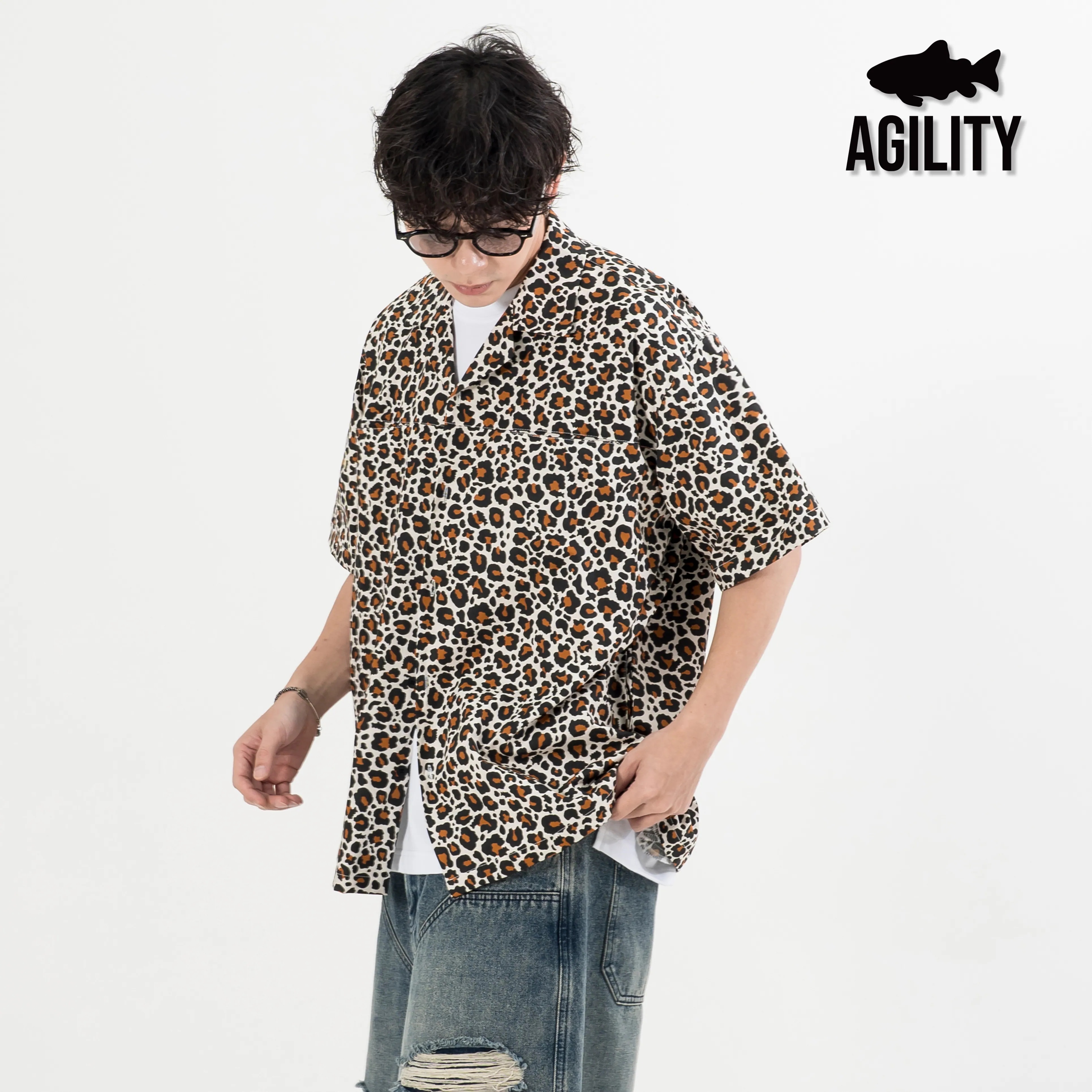 【車庫服飾】AGILITY Leopard Print Cuban Collar Shirts [LS06]