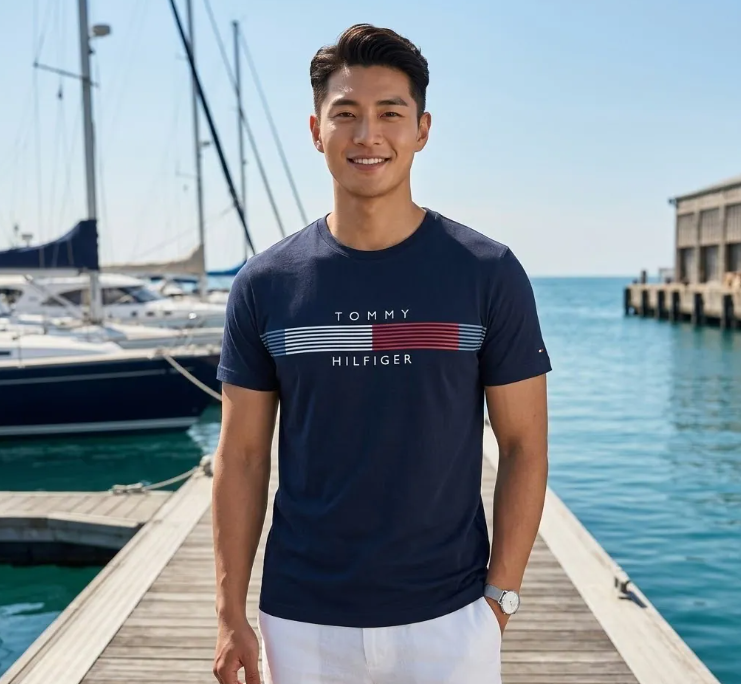 【現貨瑕疵貨品】Tommy Hilfiger 男裝經典橫條標誌短袖 T-shirt  L碼 (HC0307)