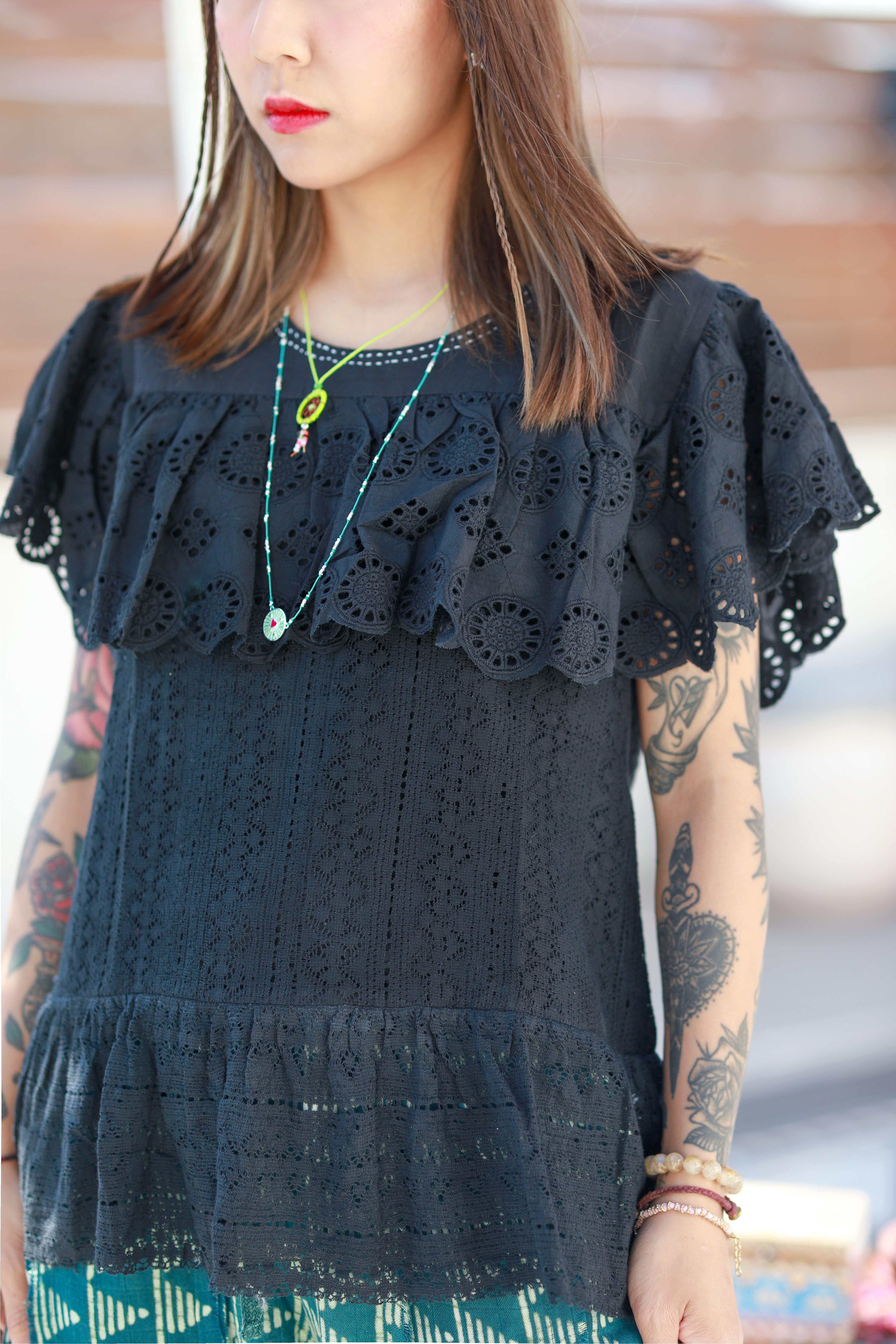 Macrame top - M2626C - black (0721)