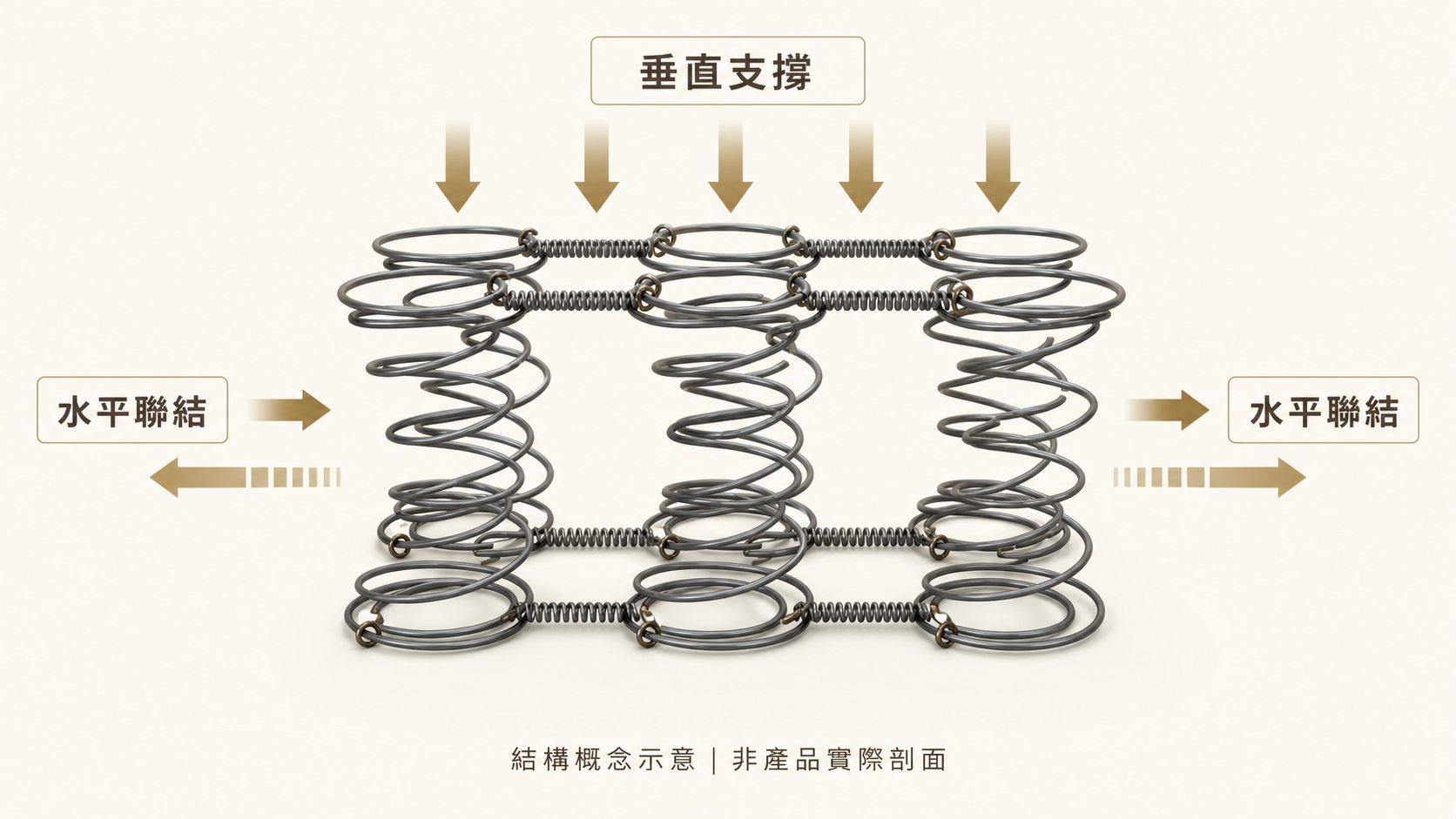 床墊支撐力聯結式彈簧結構示意圖