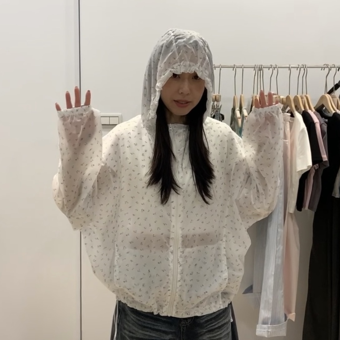 清新小碎花微透連帽防曬外套 (2色) _8321