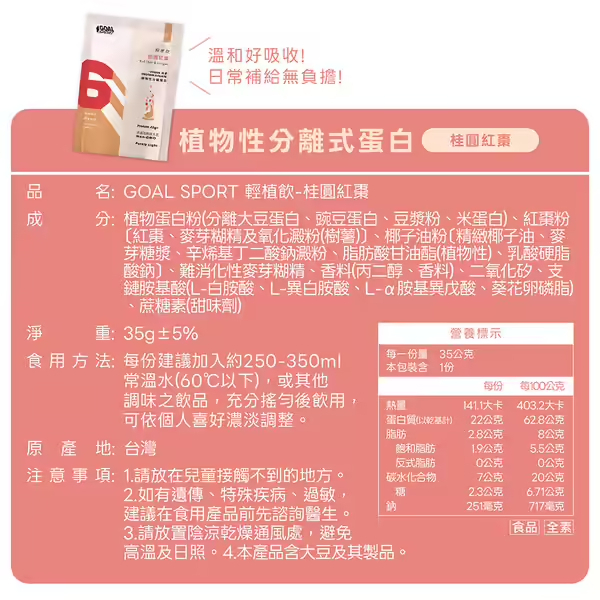 Goal Sport 植物性分離蛋白-桂圓紅棗