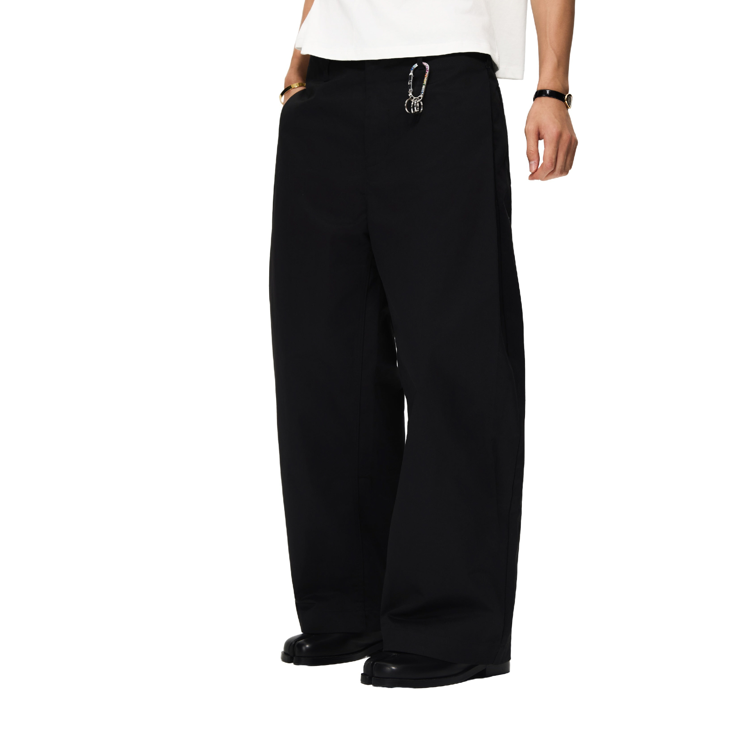 6cRAyon Coating Black Straight Trousers 塗層硬挺長褲