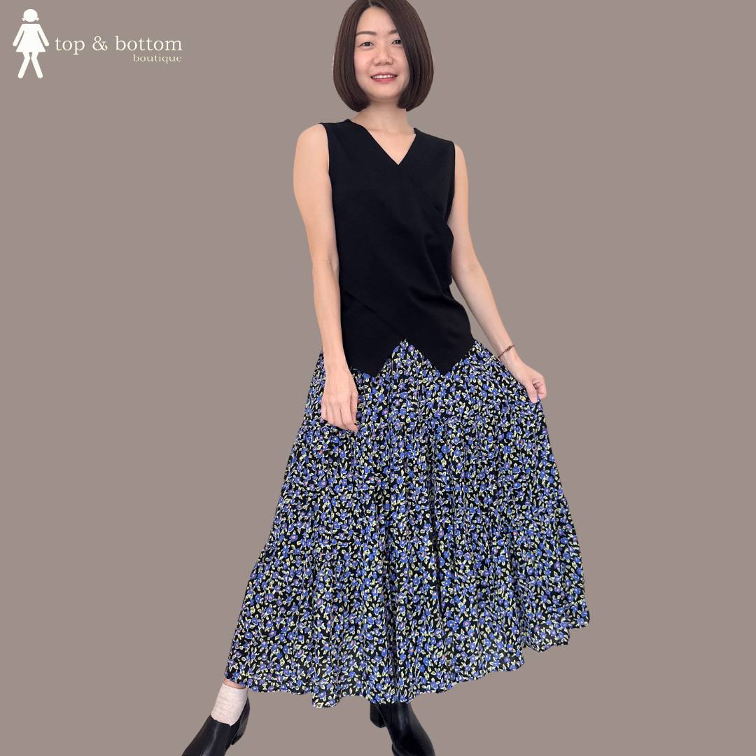 ELASTIC WAISTED FLORAL MIDI SKIRT
