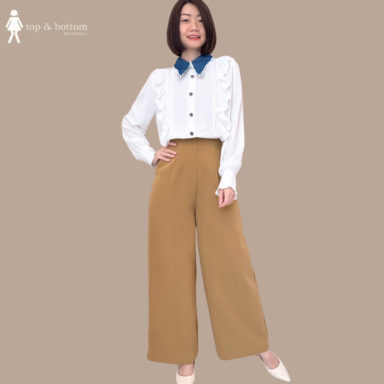 SOLID HIGH WAISTED WIDE LEG LONG PANT