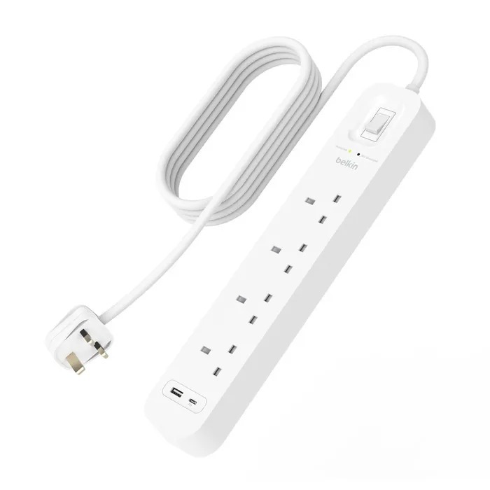 Belkin Connect 4-Port Surge Protected Switch (1 USB-C, 1 USB-A, 2-meter power cord) - SRB001af2M-MY