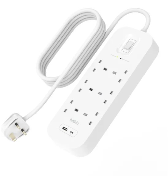 Belkin Connect 6-Port Surge Protected Switch (1 USB-C, 1 USB-A, 2-meter power cord) - SRB002af2M-MY