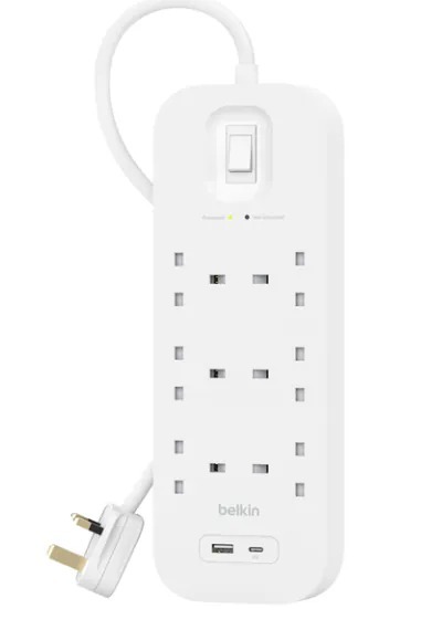 Belkin Connect 6-Port Surge Protected Switch (1 USB-C, 1 USB-A, 2-meter power cord) - SRB002af2M-MY
