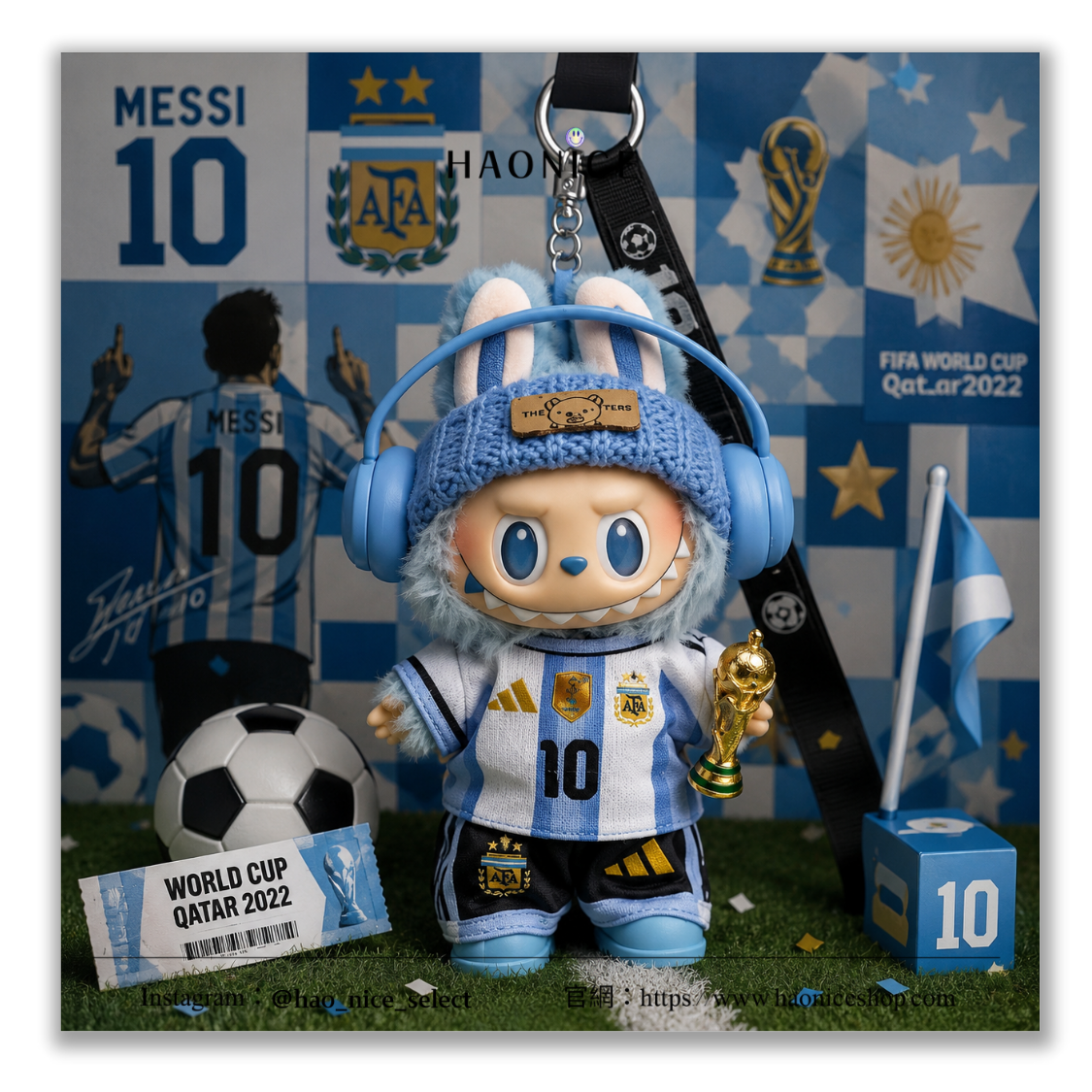【HAO NICE】客製款🎨POP MART泡泡瑪特🔥Labubu 世足賽 梅西 耳機造型 阿根廷🇦🇷10號 矽膠 毛絨玩偶 潮流收藏