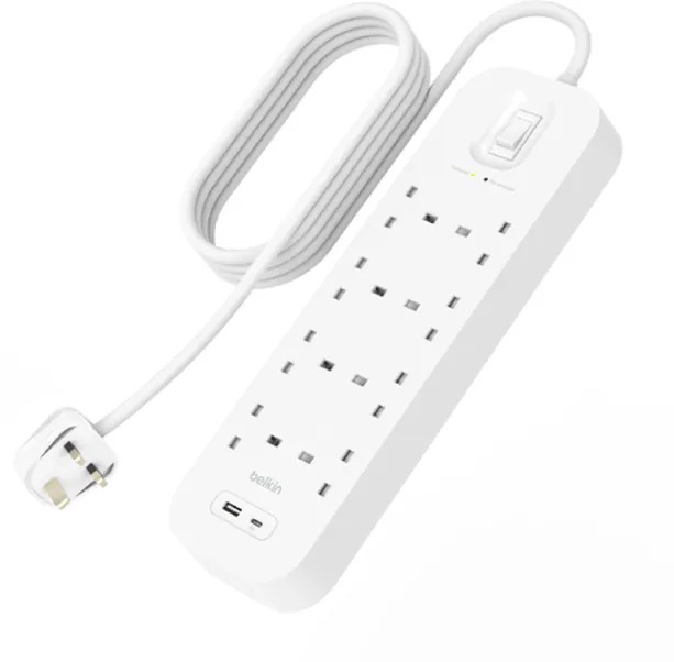 Belkin Connect 8-Port Surge Protected Switch (1 USB-C, 1 USB-A, 2-meter power cord) - SRB003af2M-MY