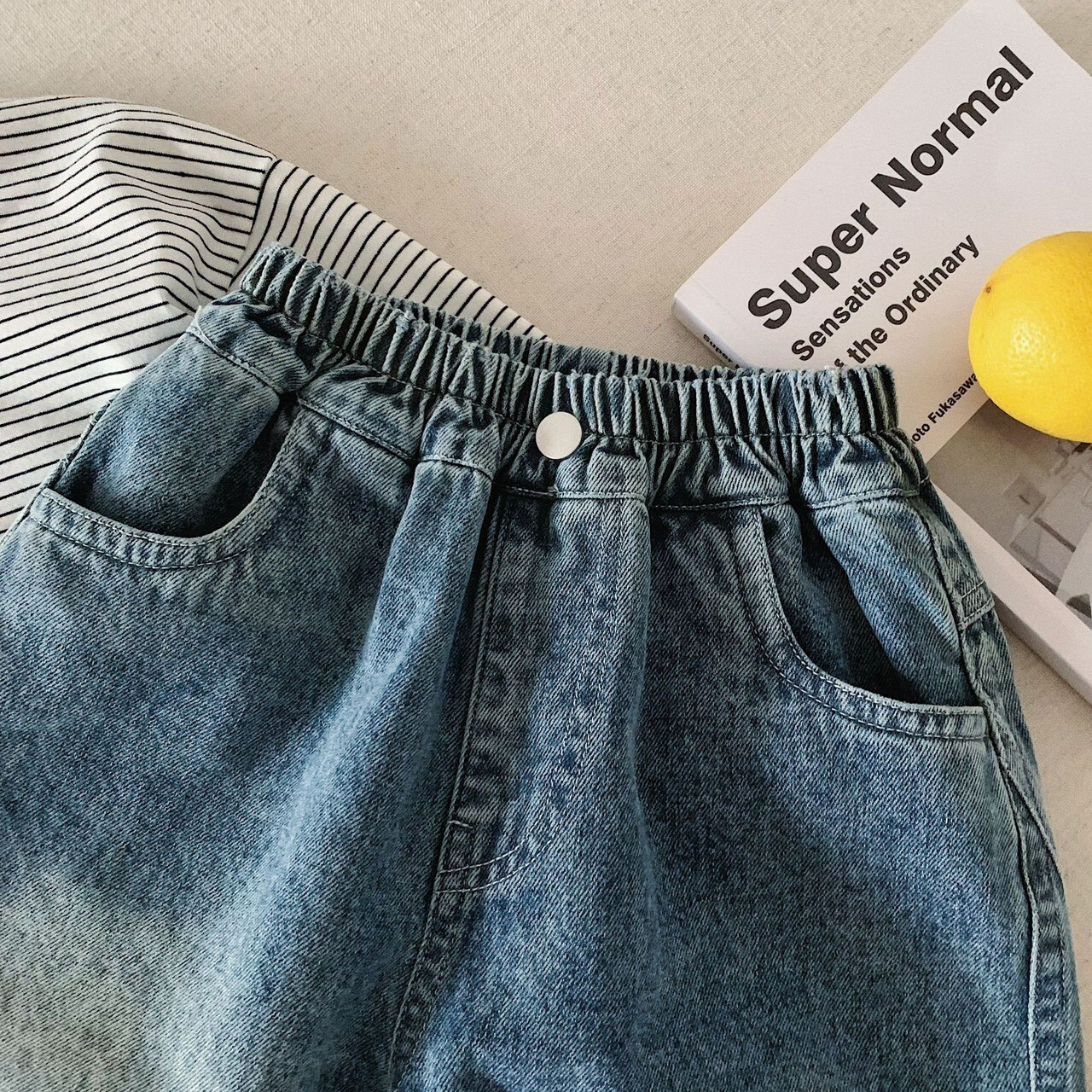 👖 鬆緊腰頭 ꒱ 刷白漸層寬褲  ⋆.˚