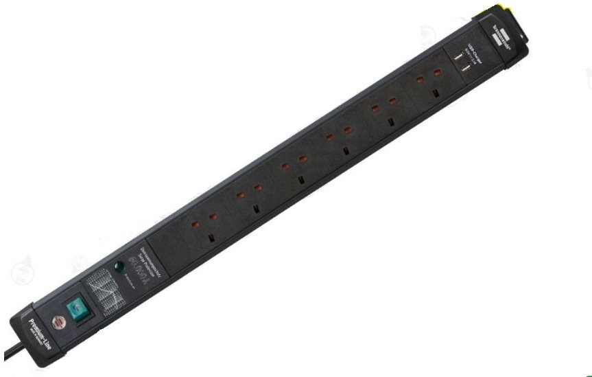 Brennenstuhl 6-outlet power strip with surge protection, filtering, 3.1A USB socket, dual-pole switch, indicator light, and 3-meter power cord - 1156003536