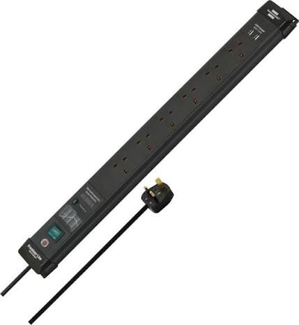 Brennenstuhl 6-outlet power strip, surge protected +60,000 A, filtered +3.1A, USB socket with dual-pole switch, indicator light, 3-meter power cord - 1951163604