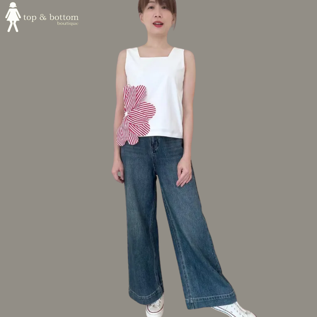 HIGH WAISTED DENIM WIDE LEG LONG PANT