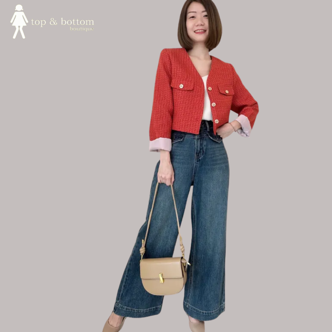 HIGH WAISTED DENIM WIDE LEG LONG PANT