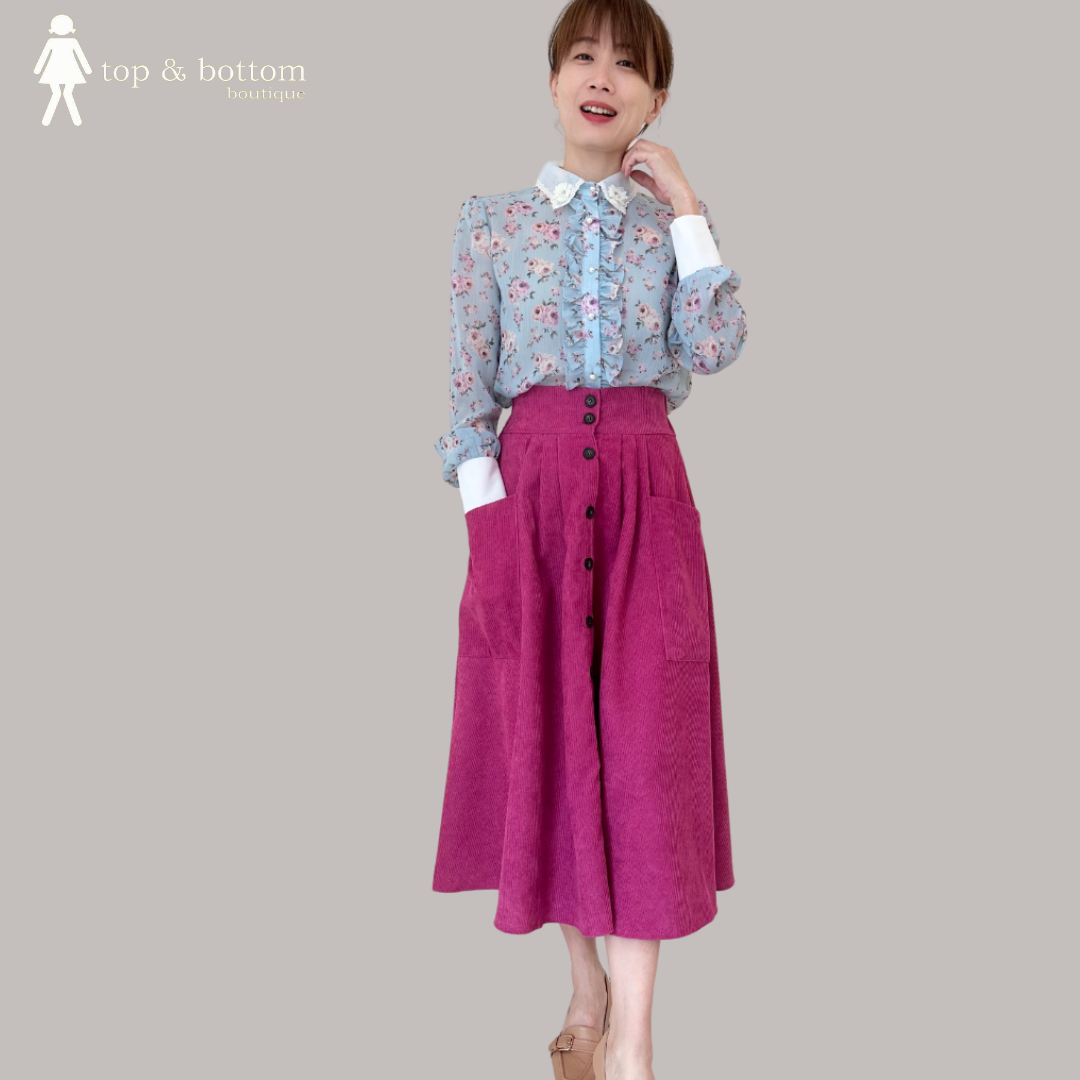 SUEDE FABRIC BUTTON MIDI SKIRT