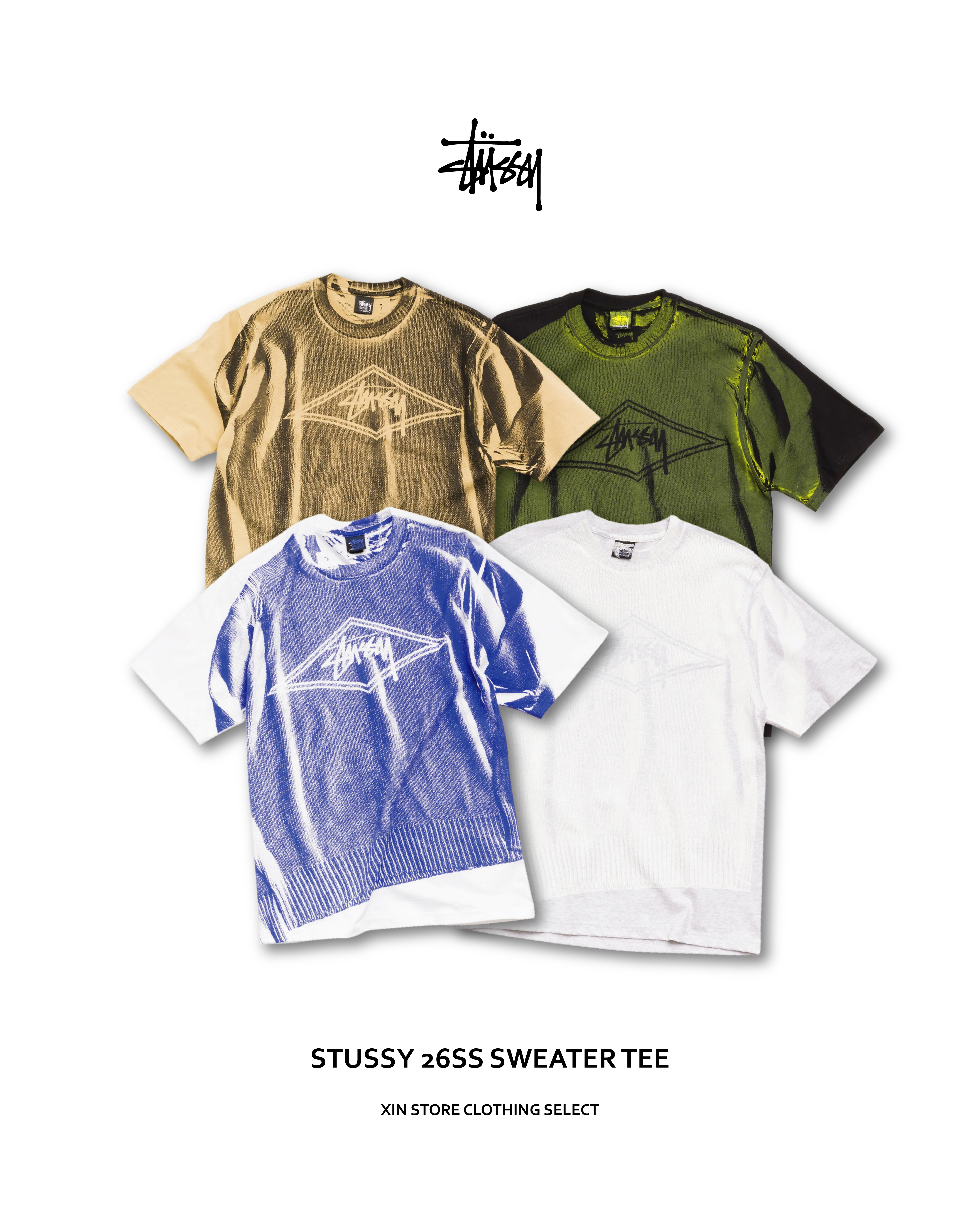 <帥..> Stussy 26SS SWEATER TEE 拓印 毛衣 短袖 T恤 四色