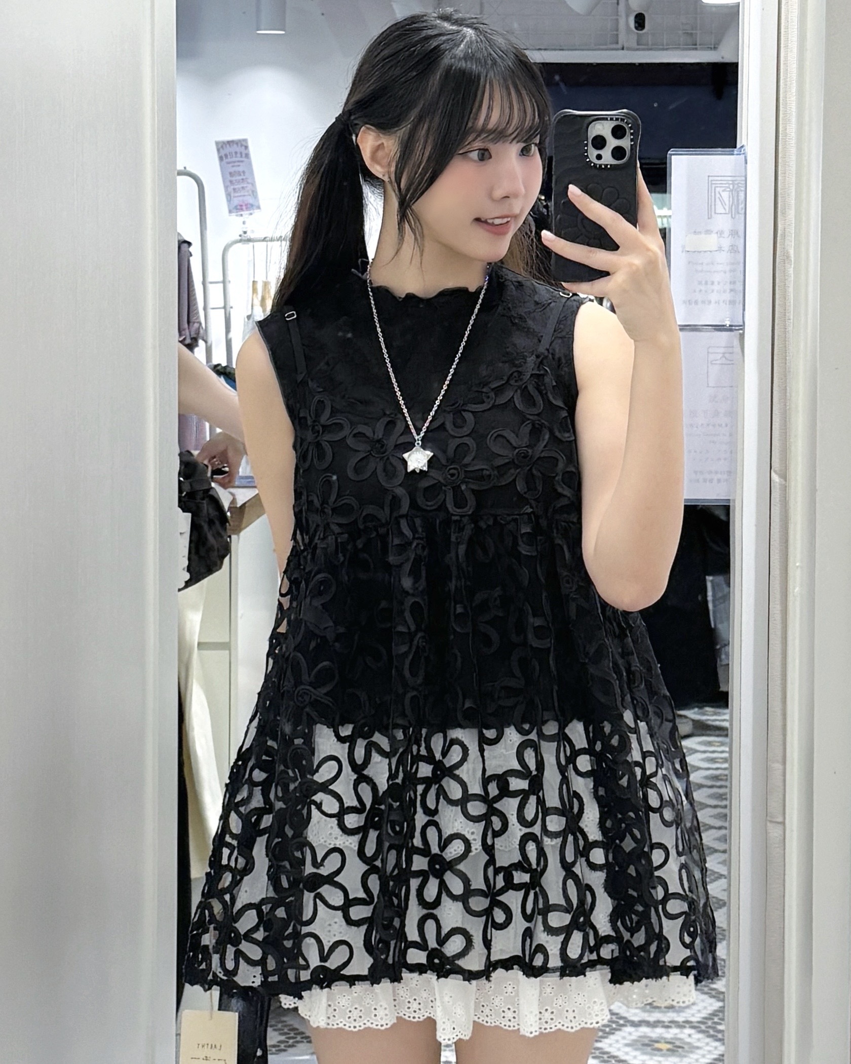 EA1341｜造型感滿分！刺繡大花花網紗透視外搭吊帶上衣⋆. 𐙚 ̊