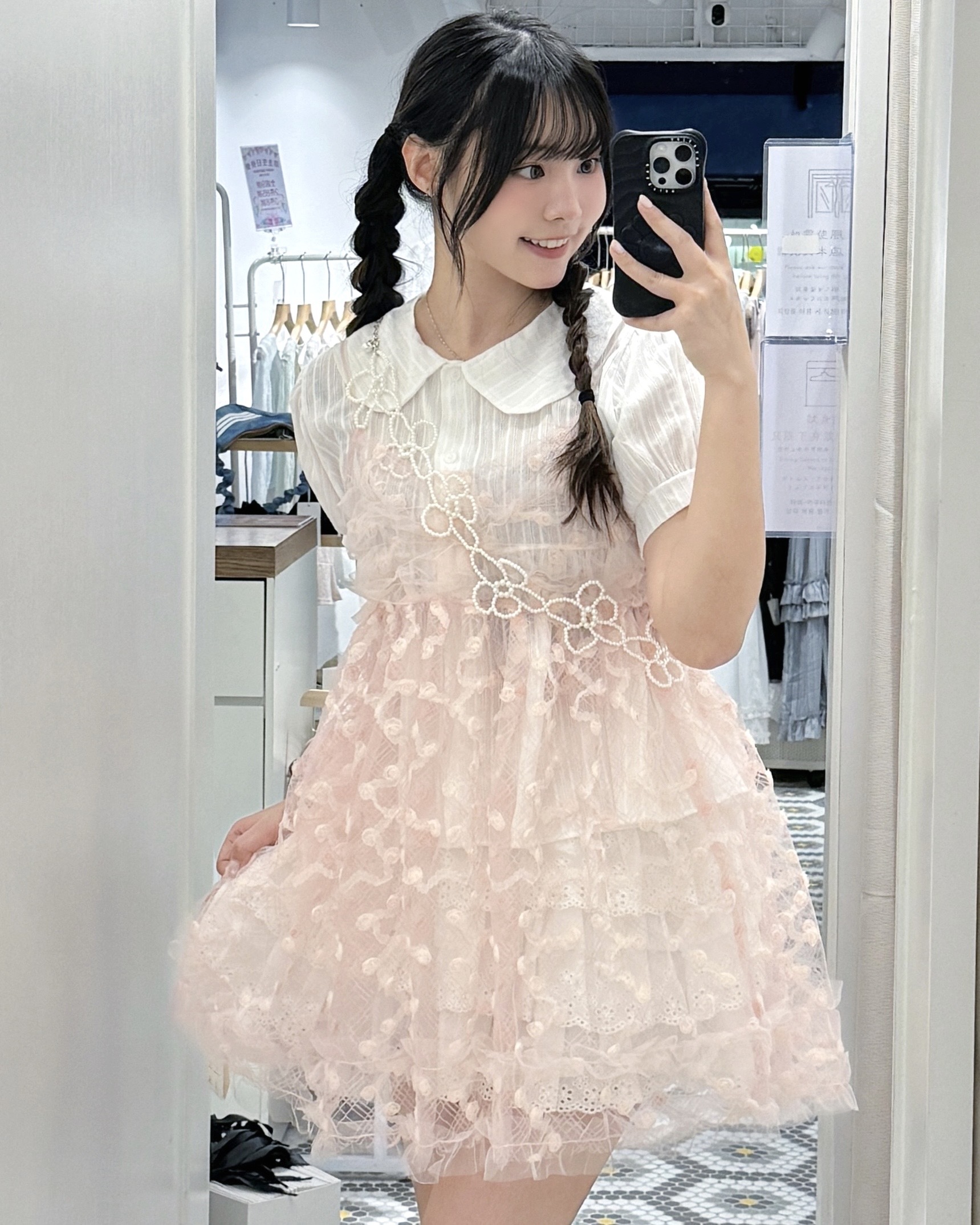 EA1339｜精緻造型感🐇 玫瑰刺繡透視紗紗雙層吊帶OPS (*ᴗ͈ˬᴗ͈)ꕤ*.ﾟ