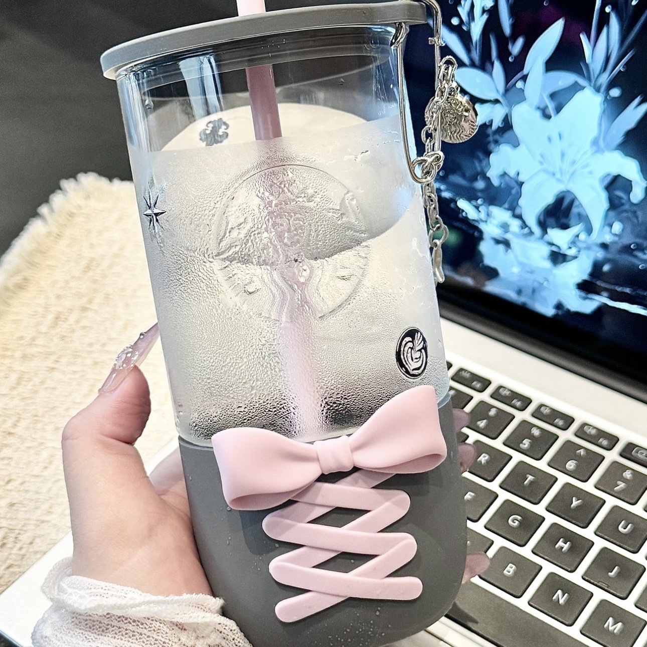 STARBUCKS 星巴克 龐克芭蕾系列 635ML 玻璃 吸管杯 硅膠底墊