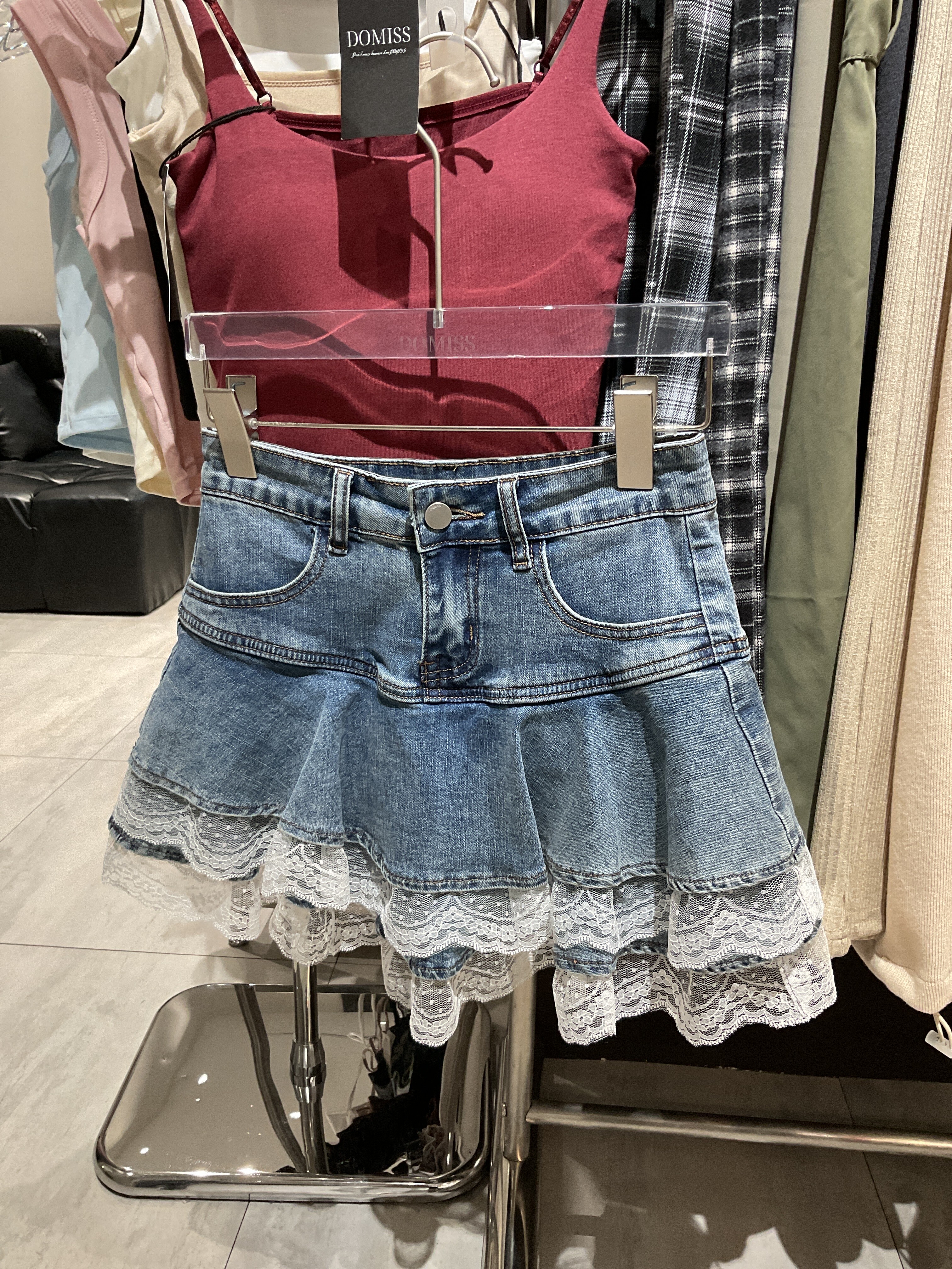 蕾絲牛仔短裙(R303-1)