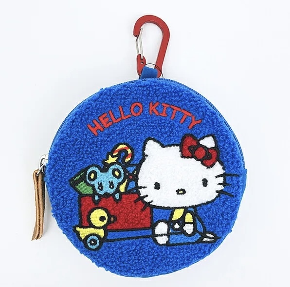 【5折優惠】JP Hello Kitty 毛巾刺繡圓形散子包 藍 快扣 4132 TK260721