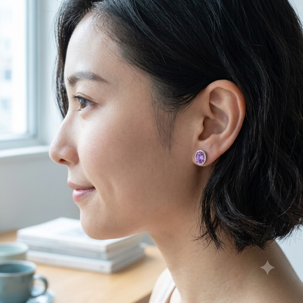 全新18K白金【主石1卡64份粉紅藍寶】配14份鑽石耳環