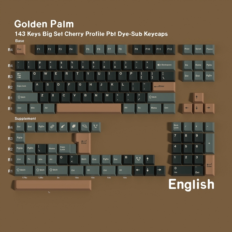 【JCM 主題風格鍵帽】Golden Palm 墨綠金 熱昇華  PBT 鍵帽 Cherry高度 143鍵
