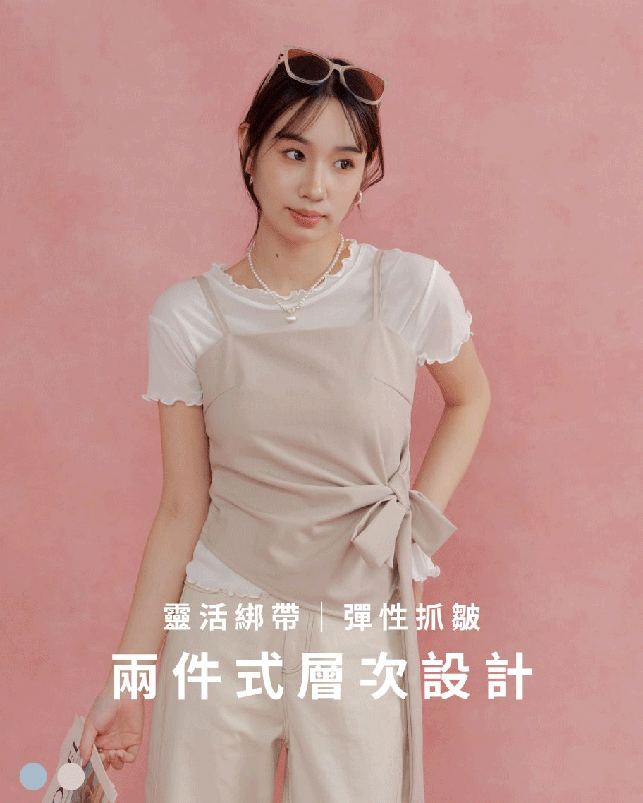 兩件式蝴蝶結綁帶微透膚上衣