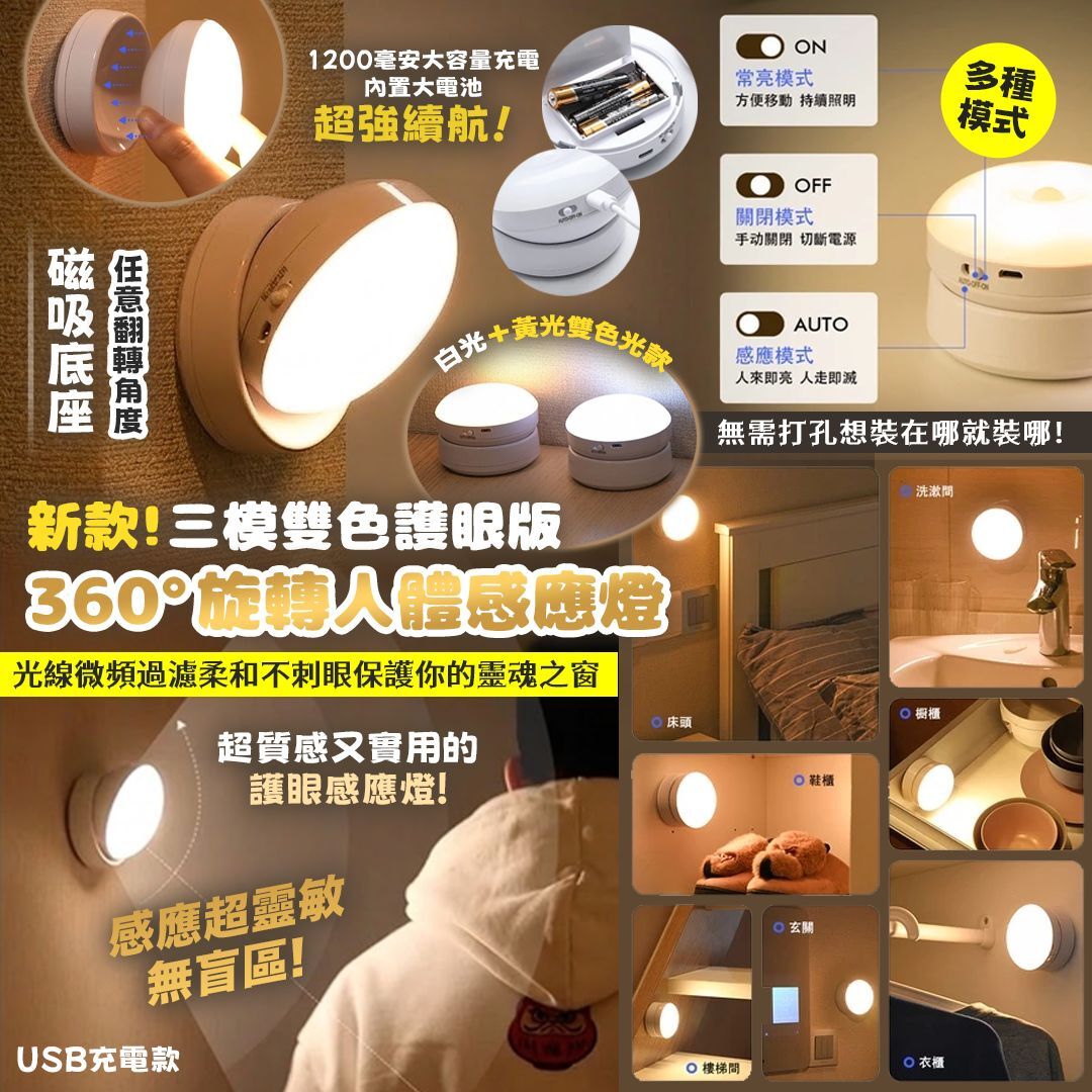 [D3506] 360度旋轉磁吸LED人體感應燈