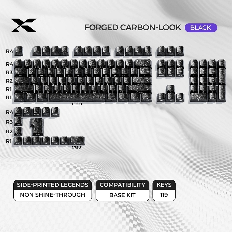 【XVX】緞碳主題 PBT PC 鍛造碳纖維紋 透光鍵帽 Cherry 高度