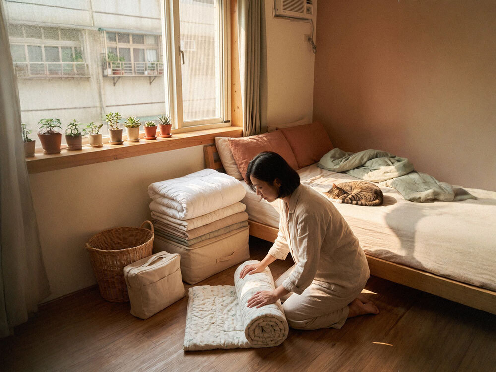 收納棉被_窗邊植栽貓咪_公寓