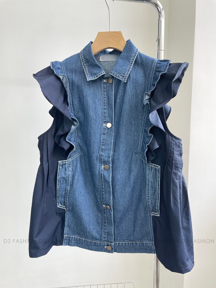 牛仔拼Raffle背心外套 #69032